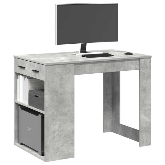 Concrete Grey Engineered Wood Desk with Drawer & Shelf - 102x62x77.5 cm
