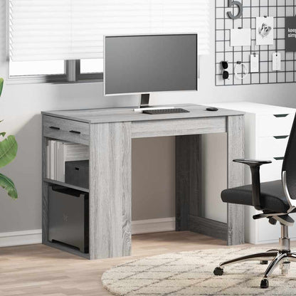 Grey Sonoma Engineered Wood Desk with Drawer & Shelf, 102x62x77.5 cm