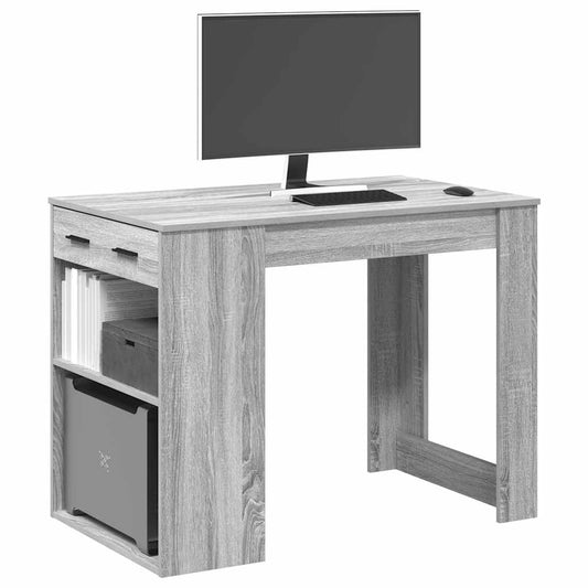 Grey Sonoma Engineered Wood Desk with Drawer & Shelf, 102x62x77.5 cm