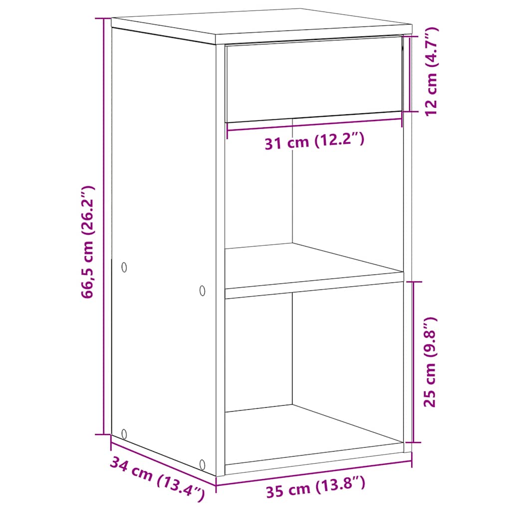 Bedside Cabinet with Drawer White 35x34x66.5 cm