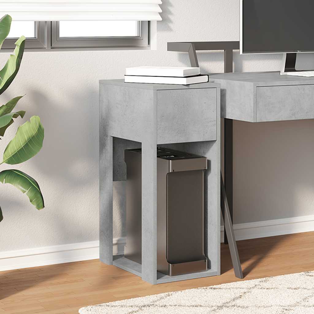Concrete Grey Computer Tower Stand with Drawer - 30x44x74 cm