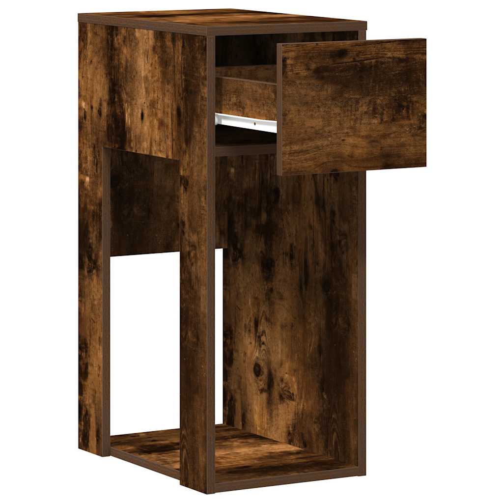 Smoked Oak Computer Tower Stand with Drawer - 30x44x74 cm