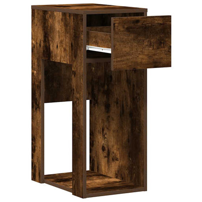 Smoked Oak Computer Tower Stand with Drawer - 30x44x74 cm