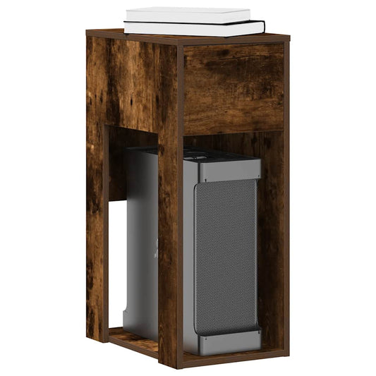 Smoked Oak Computer Tower Stand with Drawer - 30x44x74 cm