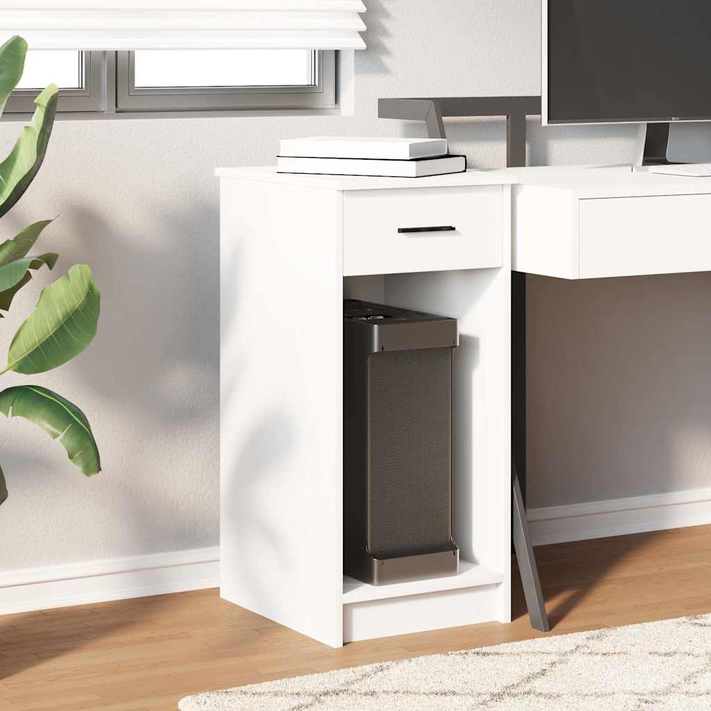 White Computer Tower Stand with Drawer, 35x45x77 cm - Sleek & Durable