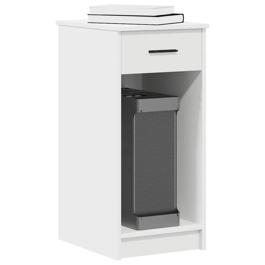 White Computer Tower Stand with Drawer, 35x45x77 cm - Sleek & Durable