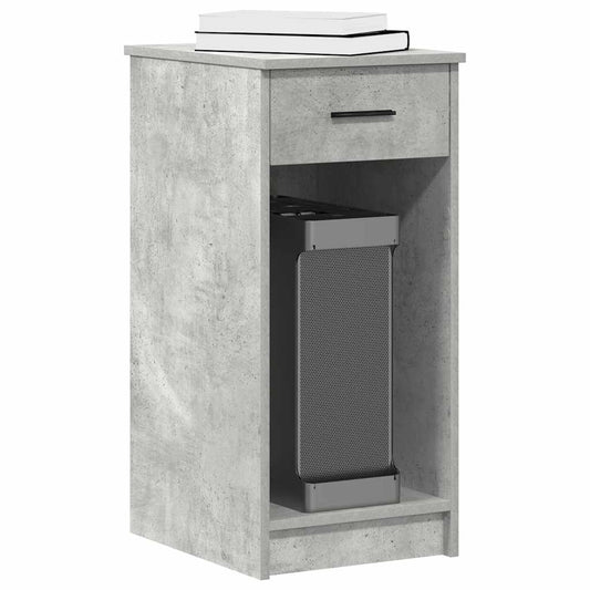 Concrete Grey Computer Tower Stand with Drawer, 35x45x77 cm
