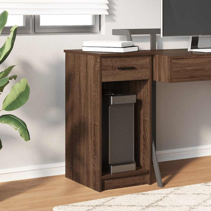 Brown Oak Computer Tower Stand with Drawer - 35x45x77 cm