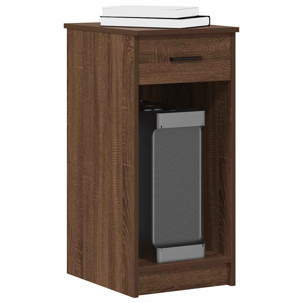 Brown Oak Computer Tower Stand with Drawer - 35x45x77 cm