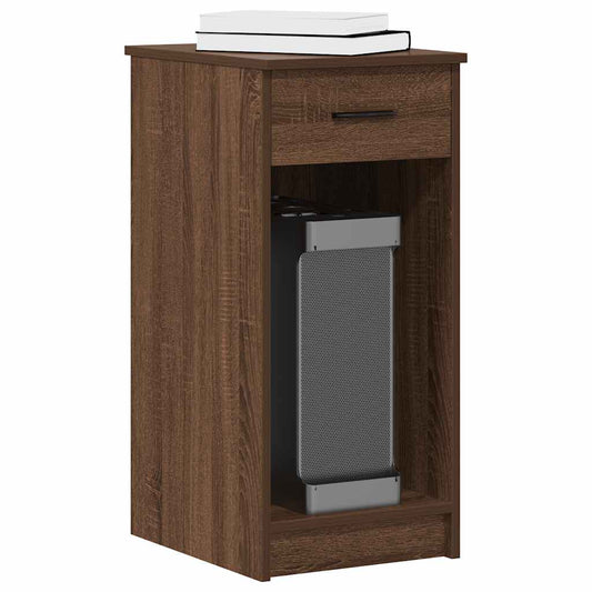 Brown Oak Computer Tower Stand with Drawer - 35x45x77 cm