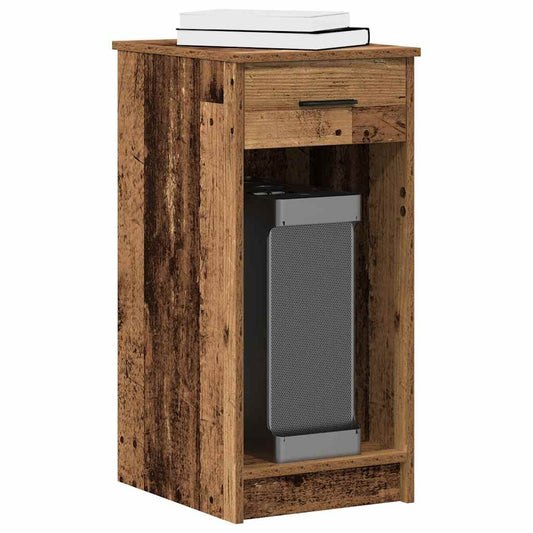 Rustic Wood Computer Tower Stand with Drawer - 35x45x77 cm