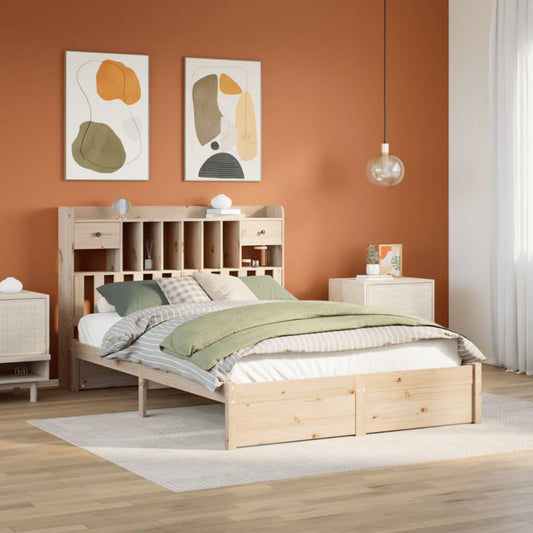 Solid Pine Wood Bookcase Bed Frame 160x200cm (No Mattress)