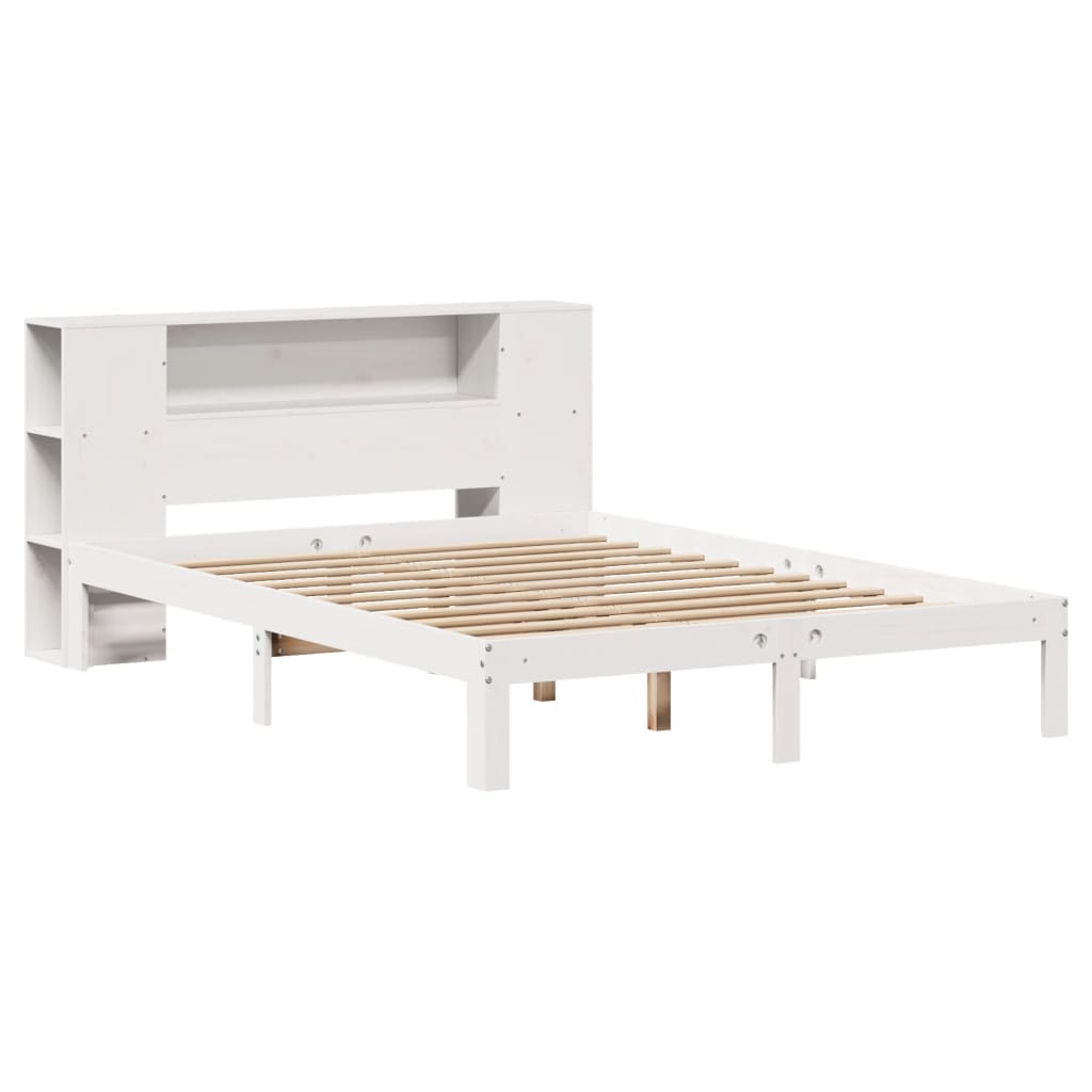 Solid Wood Pine Bookcase Bed, White, 120x200cm - No Mattress