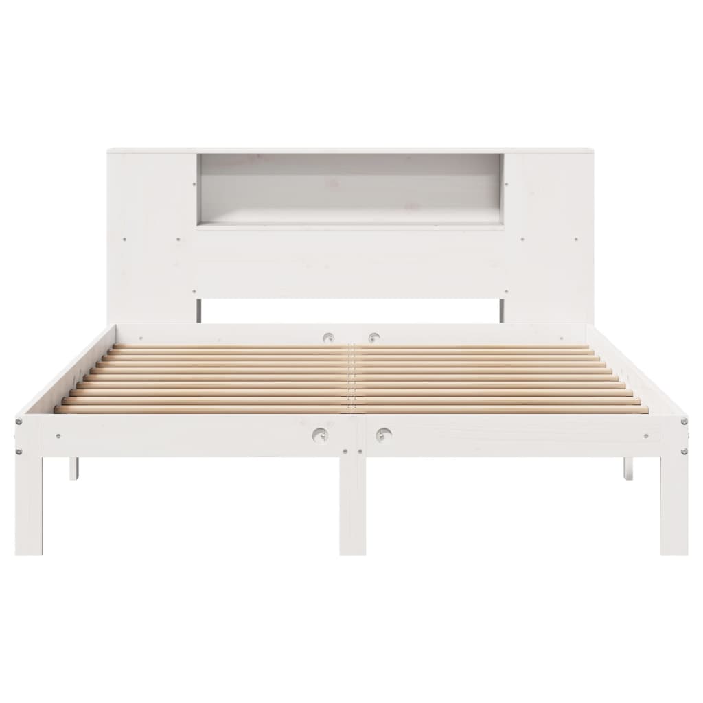 Solid Wood Pine Bookcase Bed, White, 120x200cm - No Mattress
