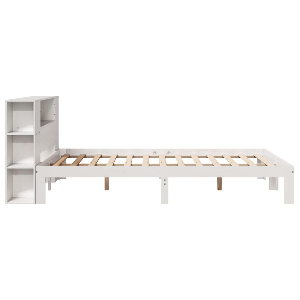 Solid Wood Pine Bookcase Bed, White, 120x200cm - No Mattress