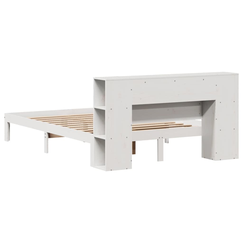 Solid Wood Pine Bookcase Bed, White, 120x200cm - No Mattress