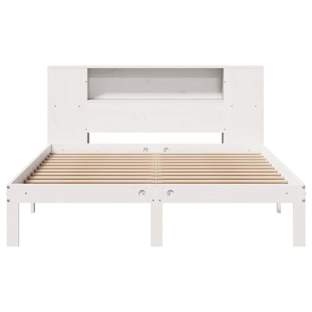 White Pine Wood King Size Bookcase Bed Frame 150x200 cm