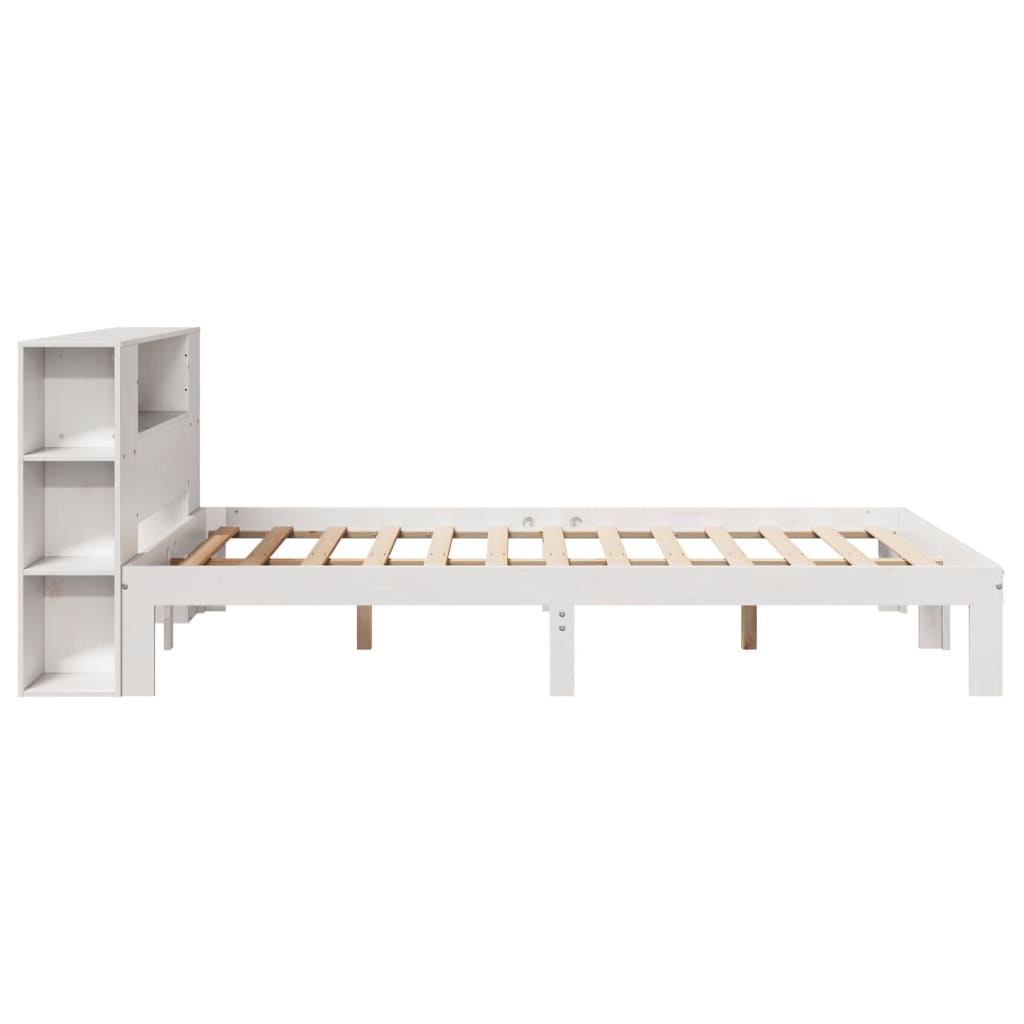 White Pine Wood King Size Bookcase Bed Frame 150x200 cm