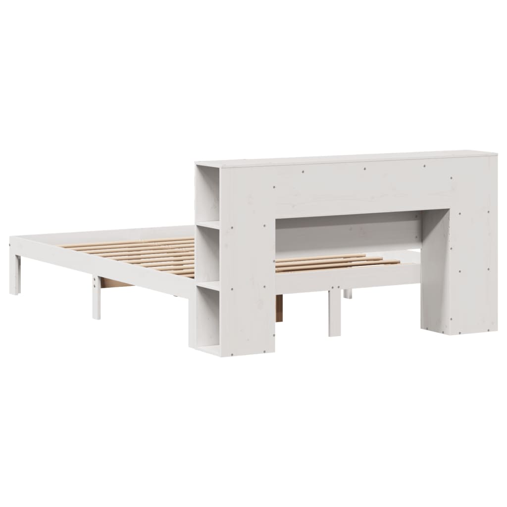 White Pine Wood King Size Bookcase Bed Frame 150x200 cm