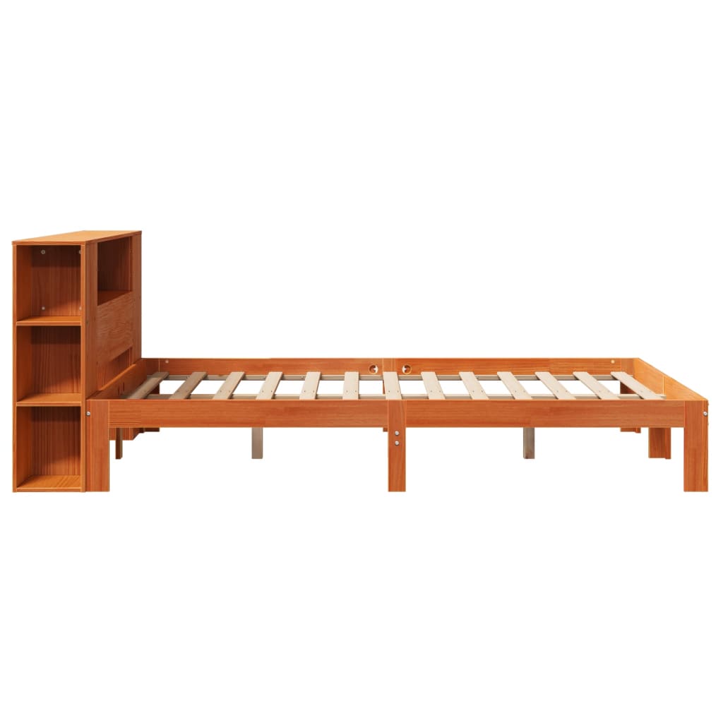 Solid Wood Pine Bookcase Bed, Wax Brown 140x200cm (No Mattress)