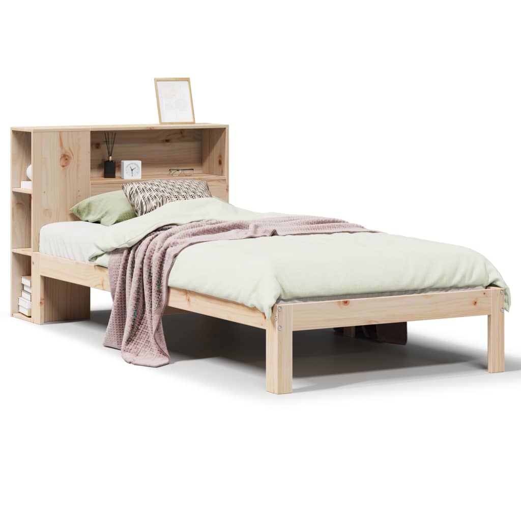 Solid Pine Wood Bookcase Bed Frame 90x200cm - No Mattress Included