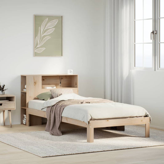 Solid Pine Wood Bookcase Bed Frame 90x200cm - No Mattress Included