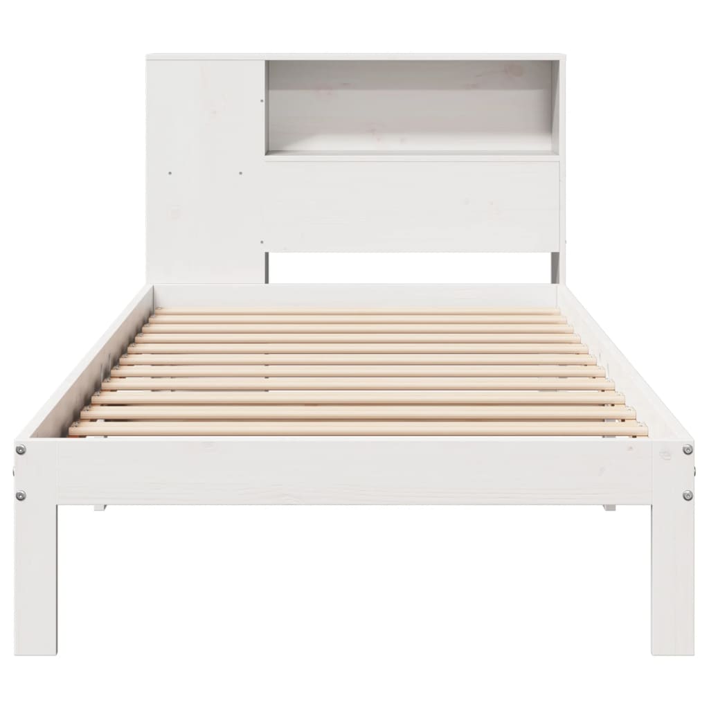Solid Pine White Bookcase Bed Frame 100x200cm - No Mattress Included
