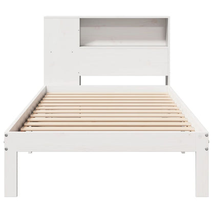 Solid Pine White Bookcase Bed Frame 100x200cm - No Mattress Included