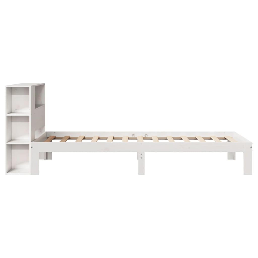 Solid Pine White Bookcase Bed Frame 100x200cm - No Mattress Included