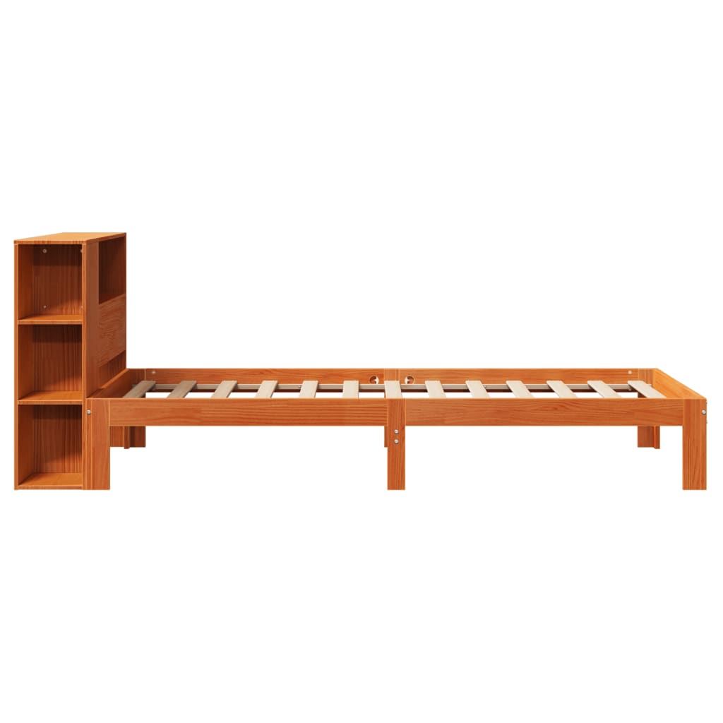 Wax Brown Solid Pine Bookcase Bed 75x190 cm - Small Single Frame