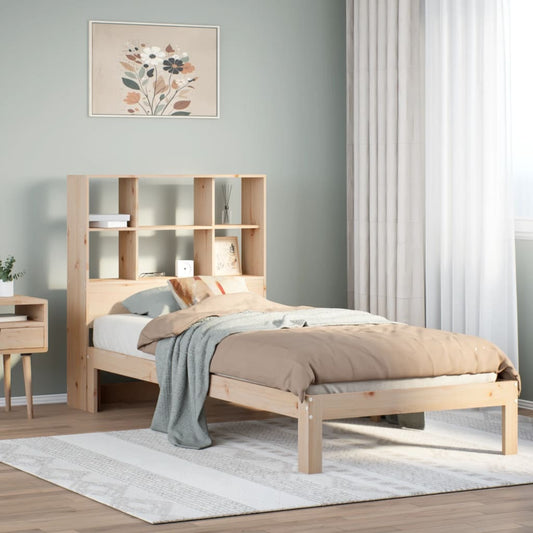 Solid Pine Bookcase Bed Frame 90x190 cm Single (Mattress Not Included)