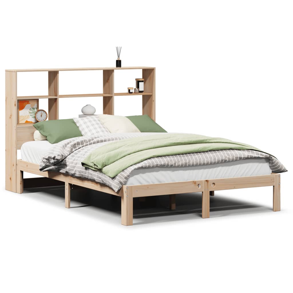 Solid Pine Bookcase Bed Frame 140x200cm | No Mattress Included