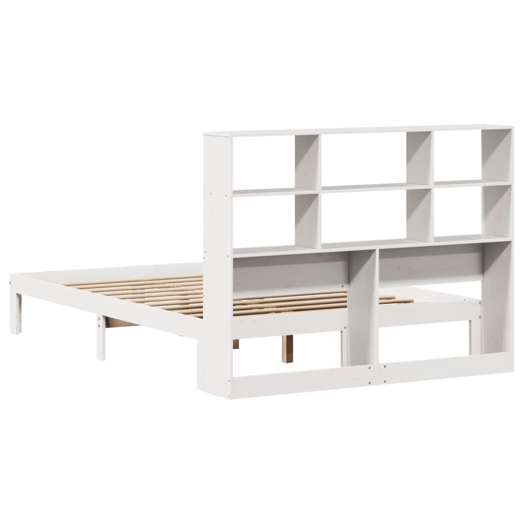 Solid Pine Wood White Bookcase Bed 140x200cm - No Mattress Included