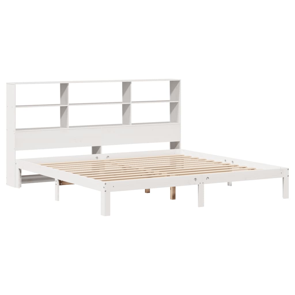 White Solid Pine Super King Bookcase Bed Frame 180x200 cm