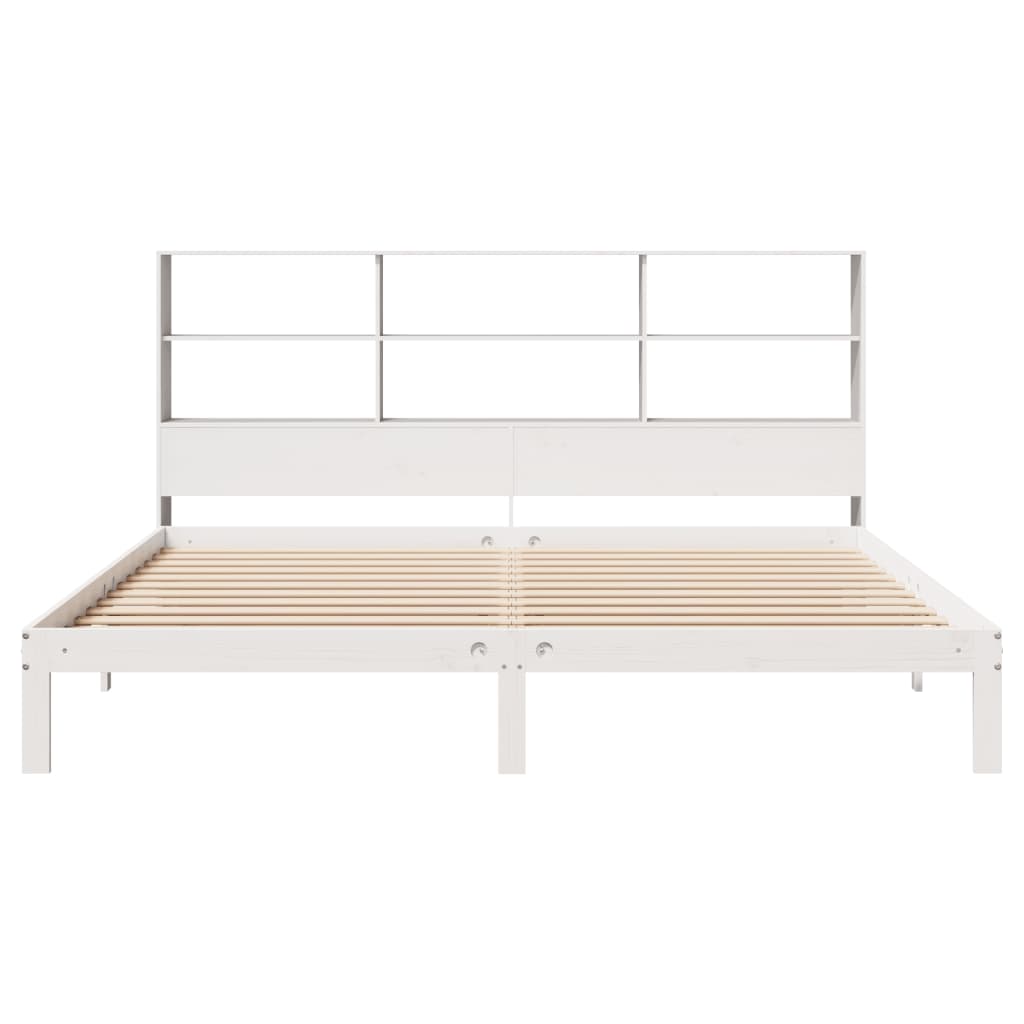 White Solid Pine Super King Bookcase Bed Frame 180x200 cm
