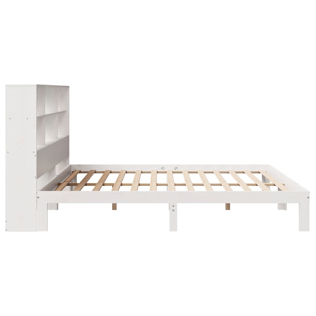 White Solid Pine Super King Bookcase Bed Frame 180x200 cm
