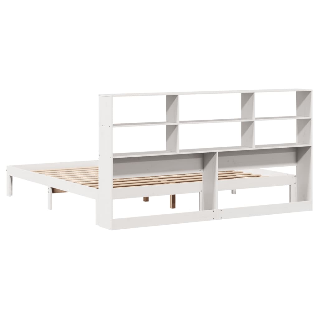 White Solid Pine Super King Bookcase Bed Frame 180x200 cm