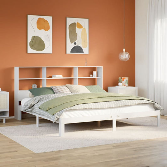 White Solid Pine Super King Bookcase Bed Frame 180x200 cm