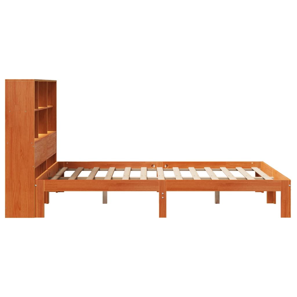 Wax Brown Solid Pine Bookcase Bed Frame 135x190 cm Double