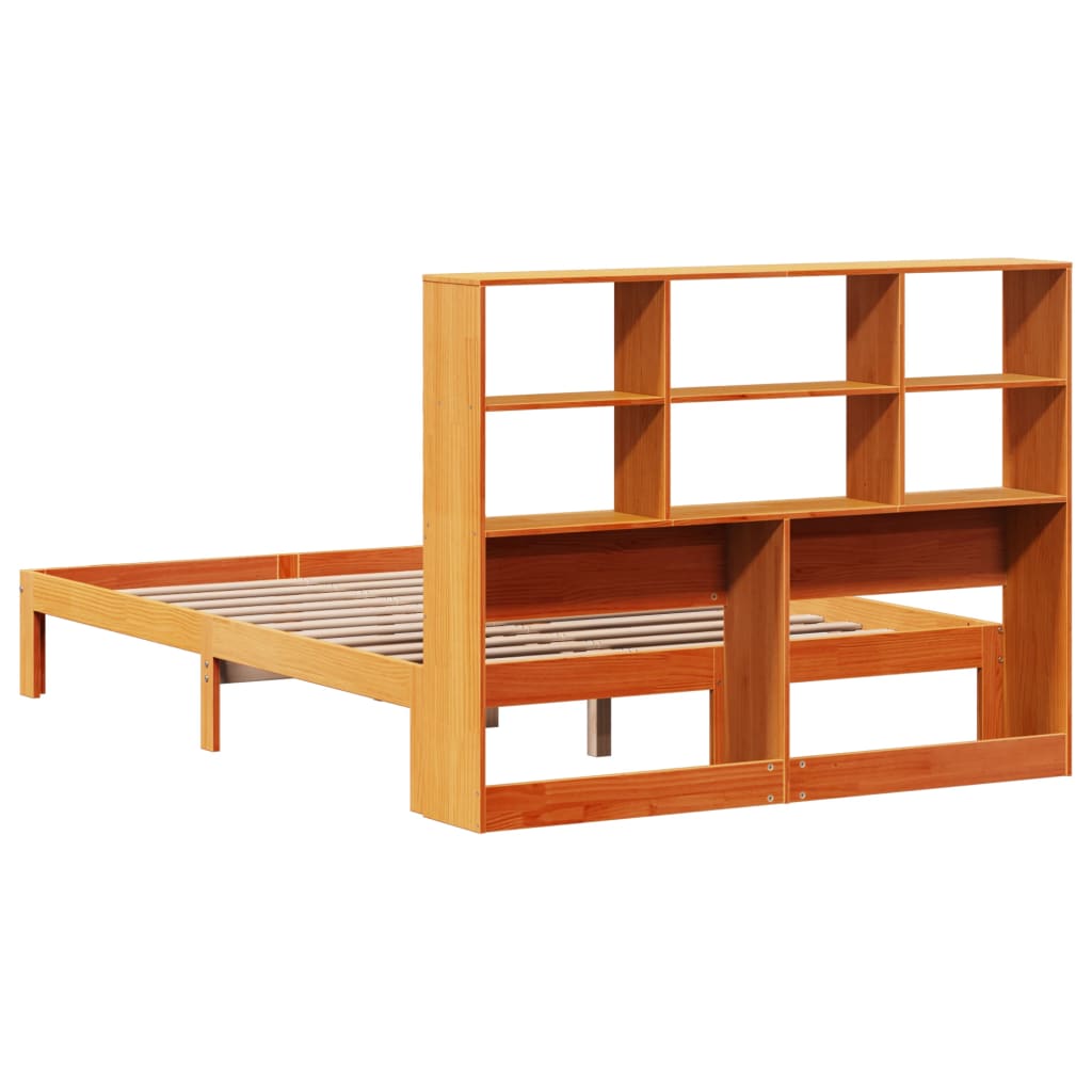 Wax Brown Solid Pine Bookcase Bed Frame 135x190 cm Double