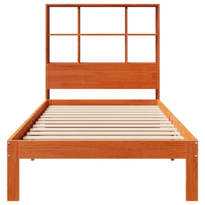 Solid Pine Bookcase Bed Frame, Wax Brown, 100x200cm, No Mattress