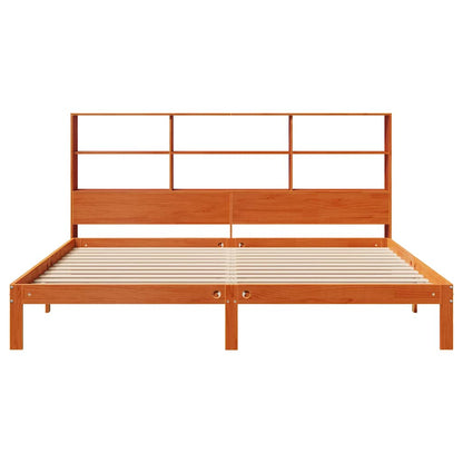Solid Pine Wax Brown Bookcase Bed Frame 180x200 cm Super King