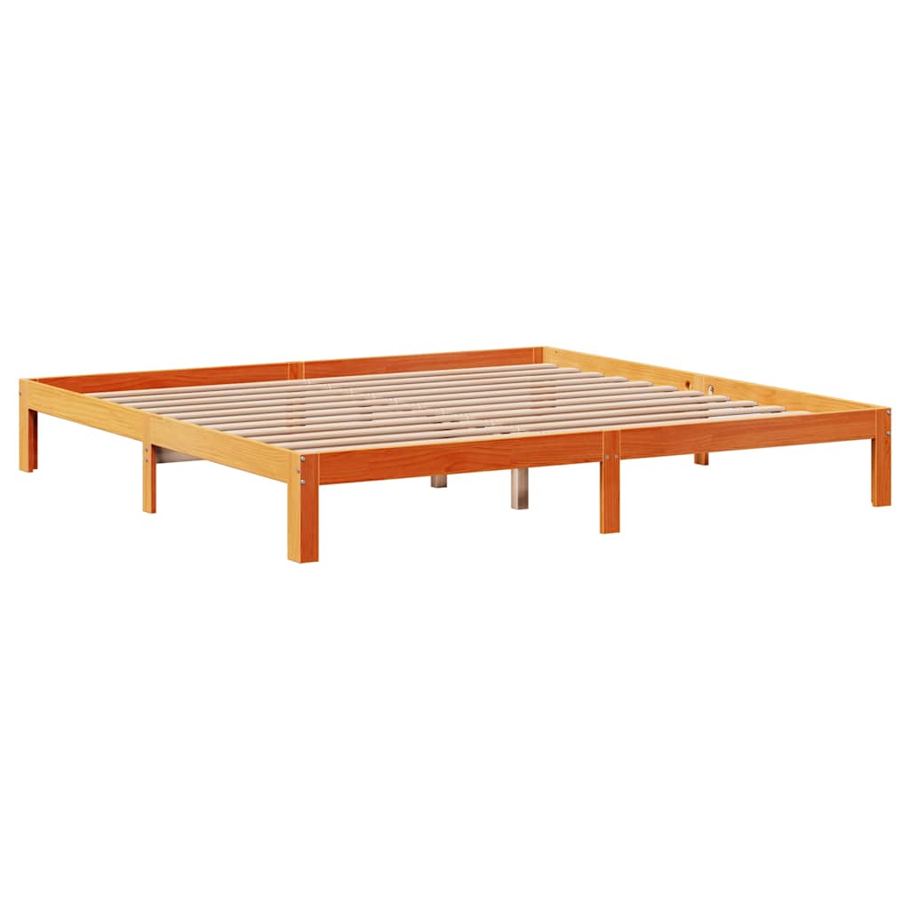 Solid Pine Wax Brown Bookcase Bed Frame 180x200 cm Super King