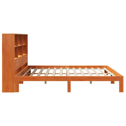 Solid Pine Wax Brown Bookcase Bed Frame 180x200 cm Super King