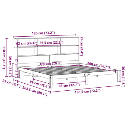 Solid Pine Wax Brown Bookcase Bed Frame 180x200 cm Super King