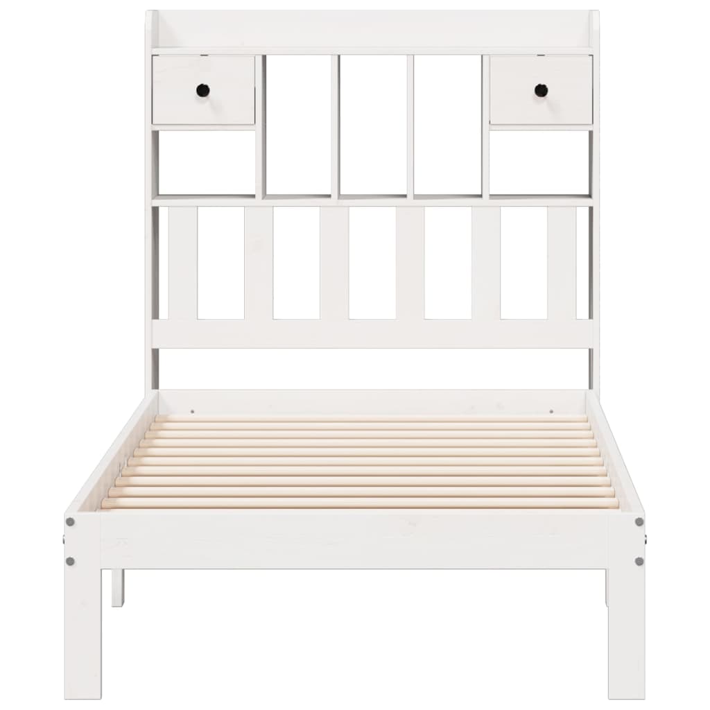 Solid Pine White Bookcase Bed Frame 75x190cm (No Mattress)