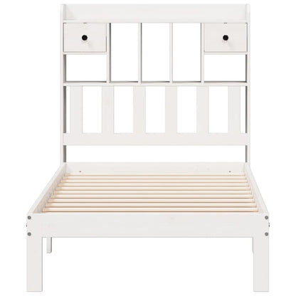 Solid Pine White Bookcase Bed Frame 75x190cm (No Mattress)