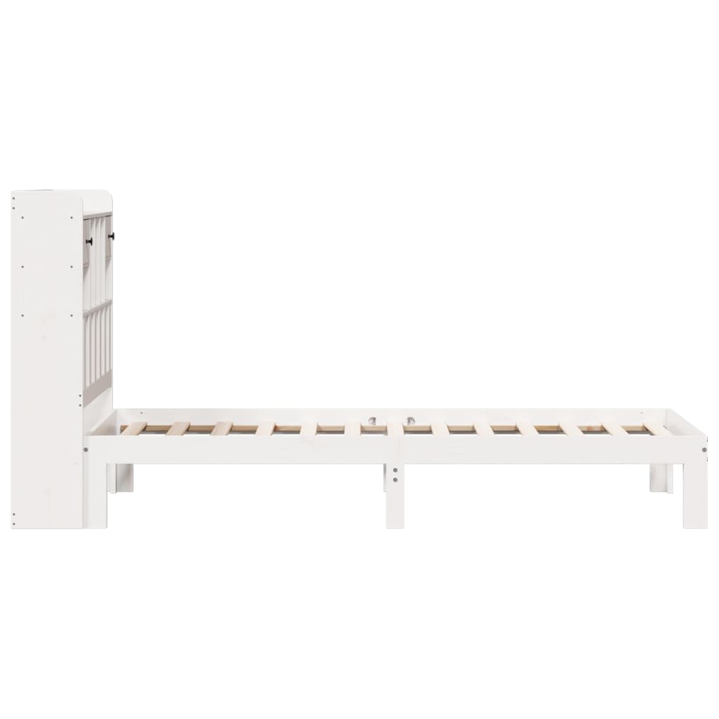 Solid Pine White Bookcase Bed Frame 75x190cm (No Mattress)