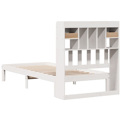 Solid Pine White Bookcase Bed Frame 75x190cm (No Mattress)