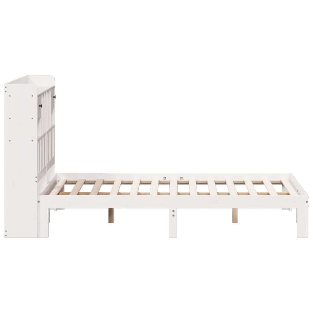 White Solid Pine Wood Bookcase Bed Frame 135x190cm (Mattress Excluded)